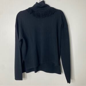 Bitte Kai Rand Classic Merino Wool Blend Black Fringe Turtleneck Sweater Small